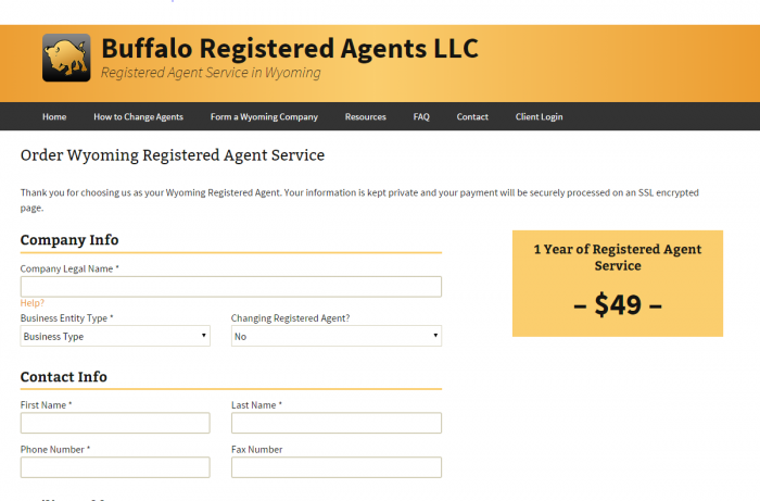 Buffalo Registered Agents LLC $49 a year pricing