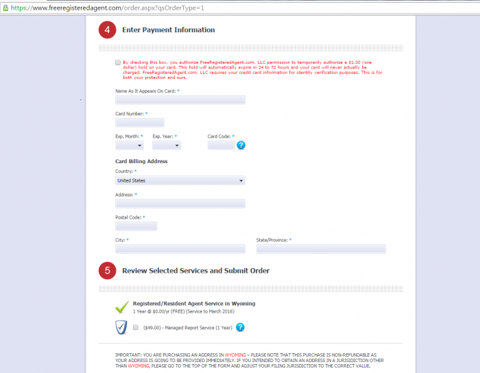 freeregisteredagent.com $99 a year