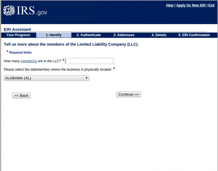 SS-4 Online Basic Entity Details